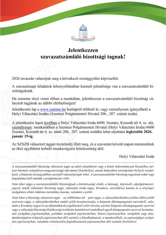 Jelentkezzen szavazatszámláló bizottsági tagnak!