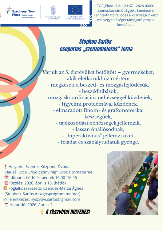 Szenzomotoros torna indul Szentesen – ingyenes fejlesztő foglalkozás óvodásoknak
